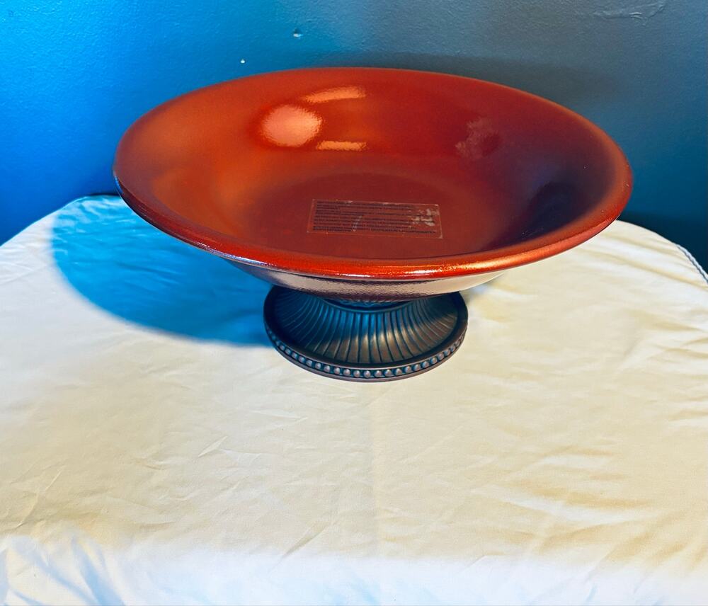 PartyLite Moroccan Spice Pedestal Bowl P7064 Crimson Red Ceramic Centerpiece